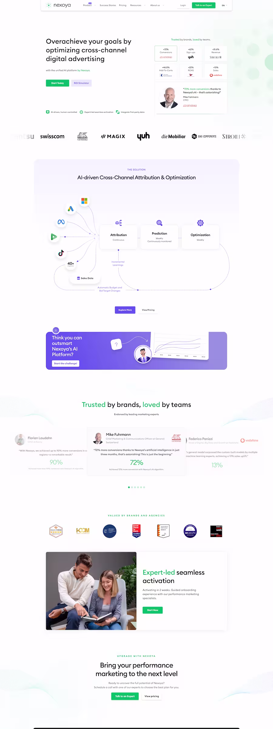 Nexoya cross-channel digital advertising optimization platform website homepage